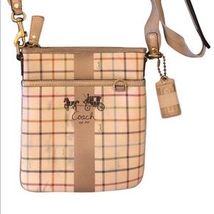 Coach tan and gold leather crossbody bag